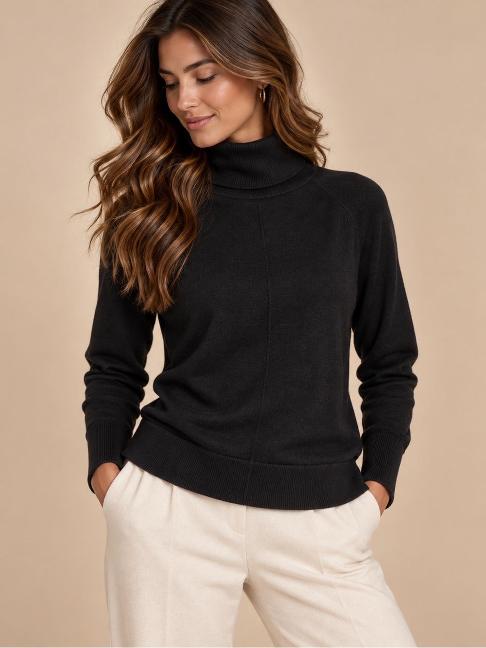 Banana Republic Black 100% Merino Wool Turtleneck Sweater Size M